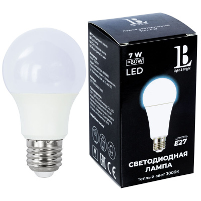 Светодиодная лампа L&B A60 7W 600Lm 3000K E27 E27-7W-3000K-A60