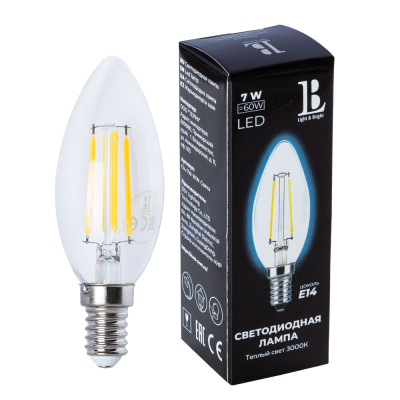Светодиодная лампа L&B 7W 600Lm 3000K E14 E14-7W-WW-candle filament