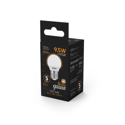 Светодиодная лампа Gauss Шар 9,5W 890Lm 3000K E27 105102110