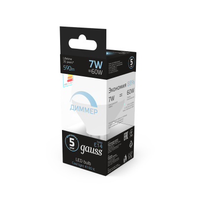 Светодиодная лампа Gauss Шар 7W 590Lm 4100K E14 105101207-D