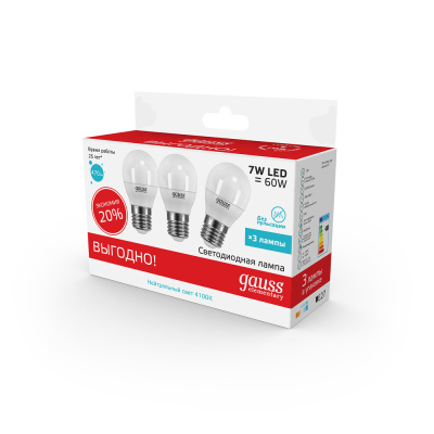 Светодиодная лампа Gauss Шар 7W 470Lm 4100K E27 53227T