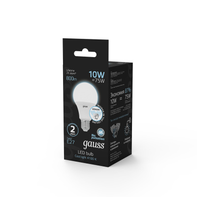 Светодиодная лампа Gauss A60 10W 800Lm 4100K E27 102502210-M