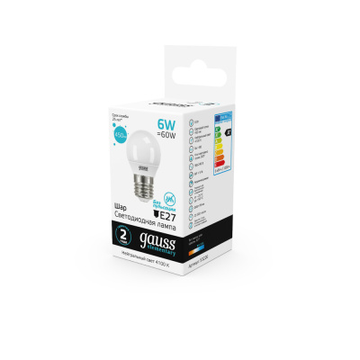 Светодиодная лампа Gauss Шар 6W 450Lm 4100K E27 53226