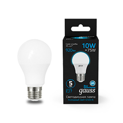 Светодиодная лампа Gauss A60 10W 920Lm 6500K E27 102502310