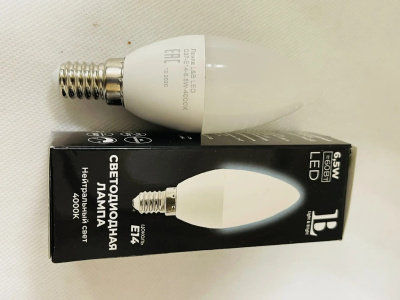 E14-6,5W-4000K Лампа LED (Свеча матовая) L&B