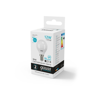 Светодиодная лампа Gauss Шар 12W 920Lm 4100K E14 53122