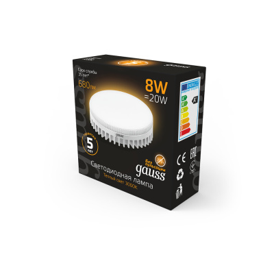 Светодиодная лампа Gauss Таблетка 8W 680Lm 3000K GX53 108008108