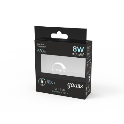 Светодиодная лампа Gauss 8W 680Lm 4100K GX53 108408208-D